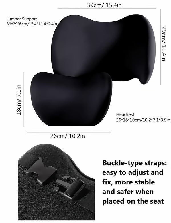 Ergonomic Car Headrest & Lumbar Support Cushion Set