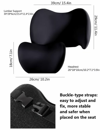 Ergonomic Car Headrest & Lumbar Support Cushion Set